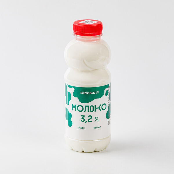 Молоко Вкусвилл 3,2% в бутылке 450 мл дизайн бутылки в ассортименте