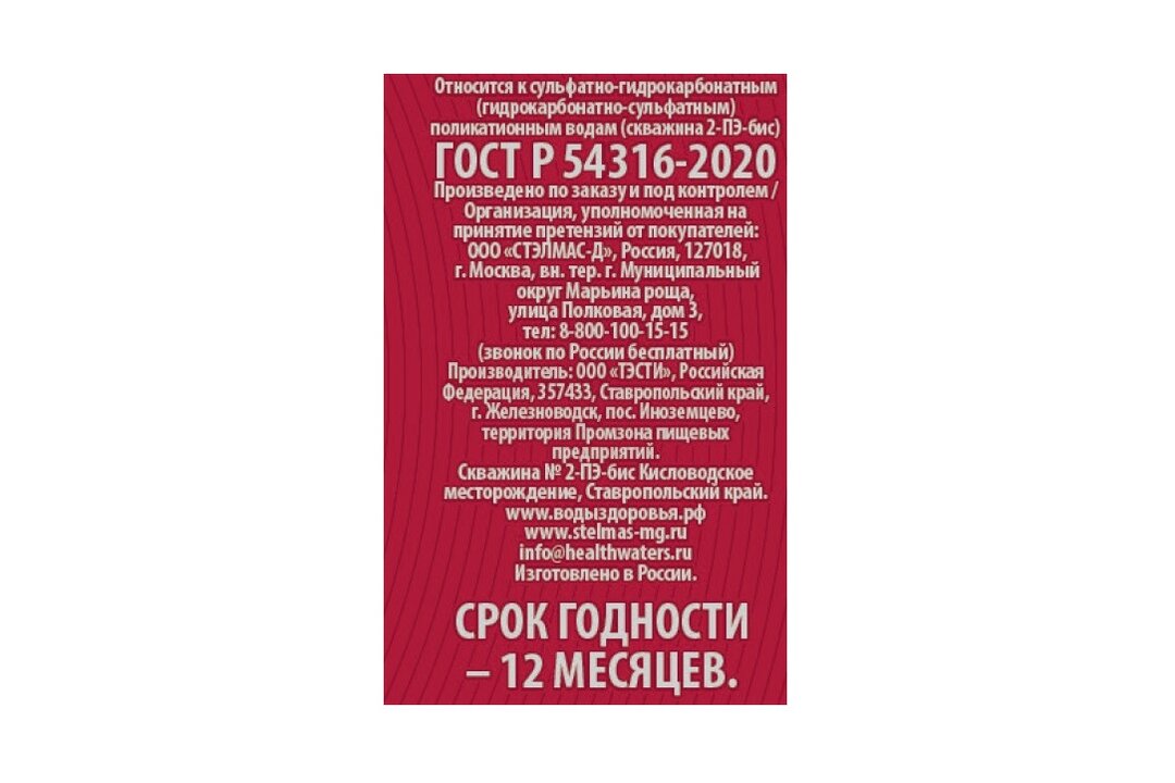 

Вода минеральная Стэлмас газированная с магнием 1 л