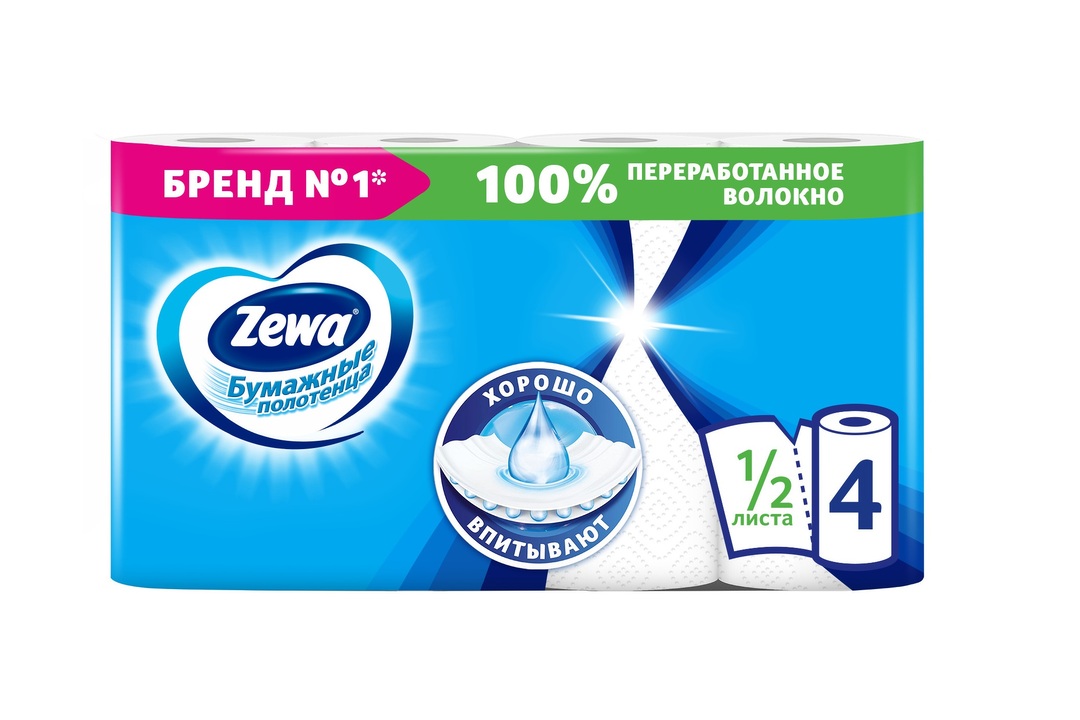 

Бумажные полотенца Zewa 1/2 листа 2 слоя 4 рулона