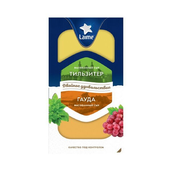 Ассорти п/тв сыров Гауда 45% и Тильзитер 45% Laime слайсы 160г