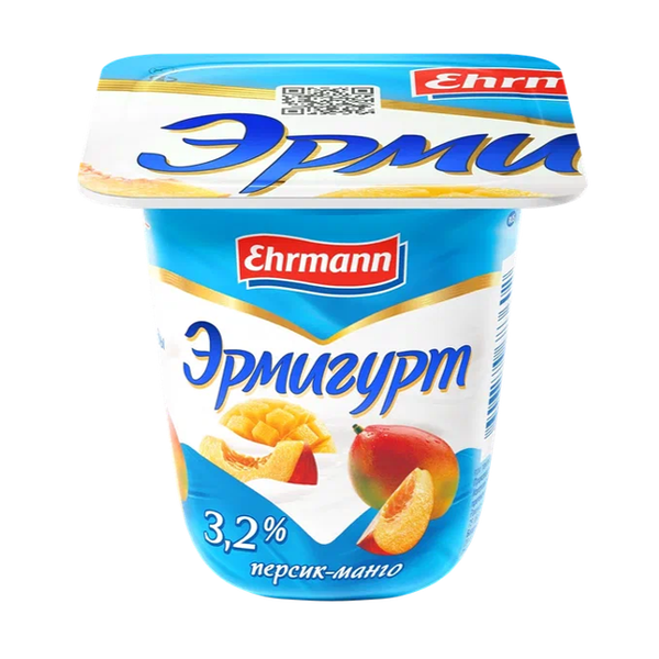 Йогурт Эрмигурт молочный 3,2% с персиком и манго 100 г, 1 шт