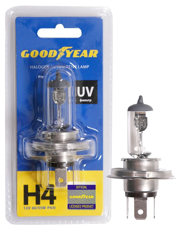 

Лампа автомобильная галогенная Goodyear Н4 12V 60/55W P43t блистер