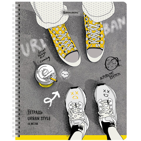 

Тетрадь Brauberg Urban Style гребень клетка обложка картон А5 48 л 1 шт., дизайн в ассортименте