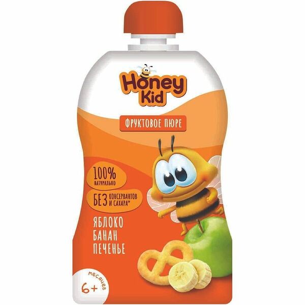 Пюре Honey Kid яблоко-банан-печенье с 6 месяцев 90 г