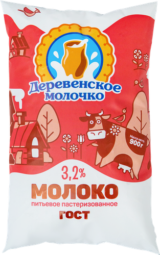 

Молоко Деревенское молочко пастеризованное 3.2% 900 г