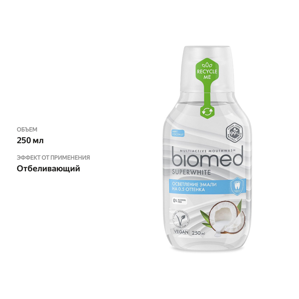 

Ополаскиватель Biomed SuperWhite для полости рта комплексный 250 мл