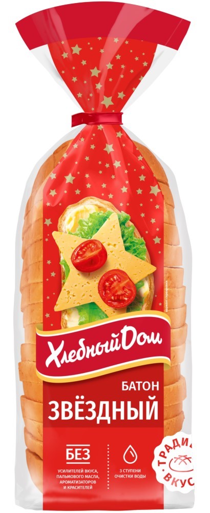 

Батон Хлебный дом Звездный нарезанный 350 г