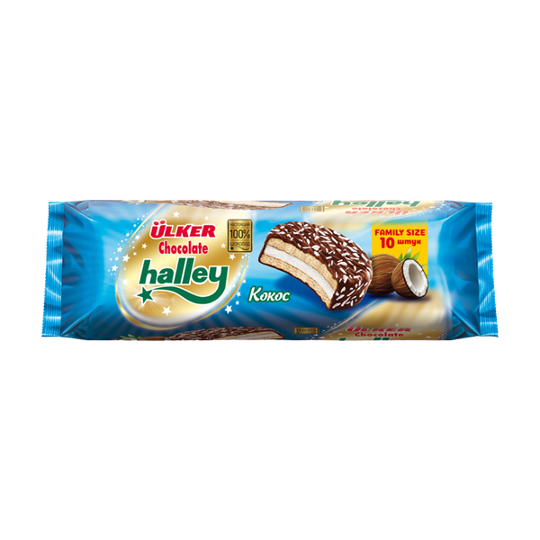 Печенье Ulker Halley сэндвич с маршмеллоу и кокосом в молочном шоколаде 280 г