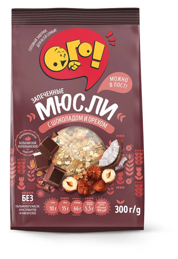 

Мюсли запечённые Ого! с шоколадом и орехом 350 г