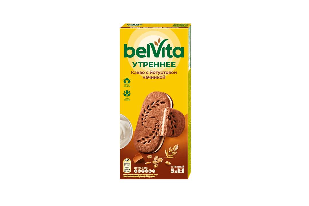 

Печенье BelVita Утреннее Сэндвич с цельными злаками, какао и йогуртовой начинкой 253 г