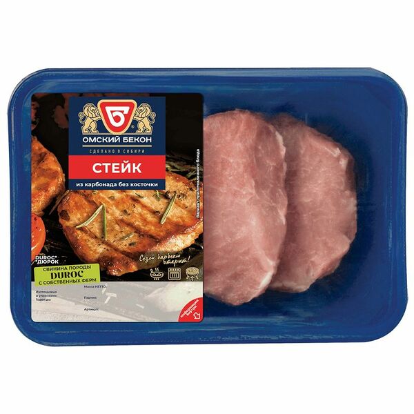 Стейк Омский Бекон из свинины кусковой бескостный категория Б охлаждённый, 400 г