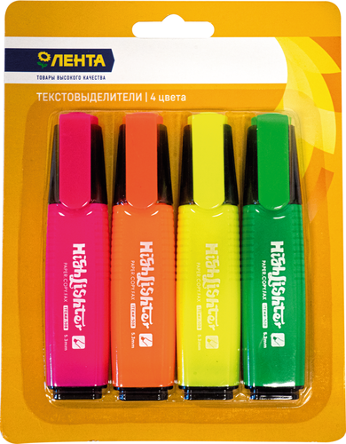 

Набор текстовыделителей ЛЕНТА 4 цвета, 4шт