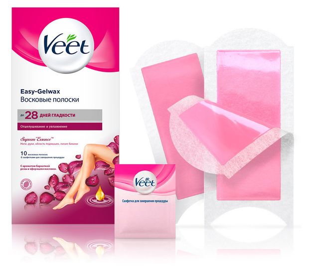 

Восковые полоски Veet Easy Gel-wax с ароматом розы и эфирными маслами 10 шт