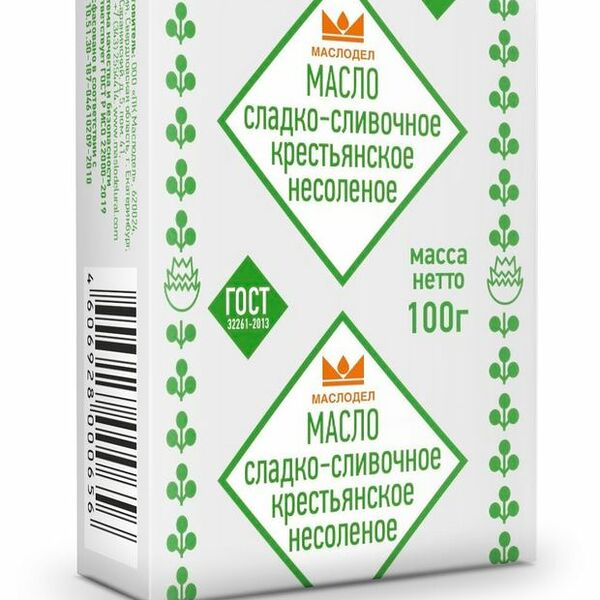 Масло сладко-сливочное Крестьянское 72,5% ТМ МАСЛОДЕЛ 