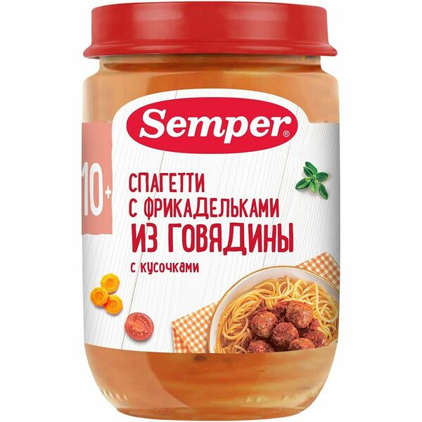 Пюре спагетти с фрикадельками из говядины Semper с 10 месяцев 190 г