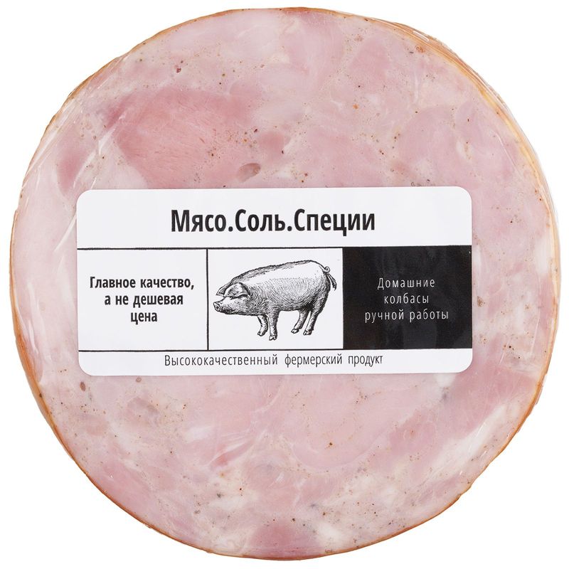 

Колбаса Мясо.Соль.Специи Ветчинная свиная варёно-копчёная категории А вес