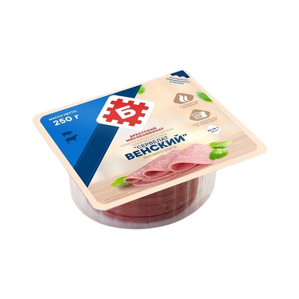 Колбаса Сервелат Венский в/с колб изд в/к салями мясн газ серв нар 250г Брестский МК