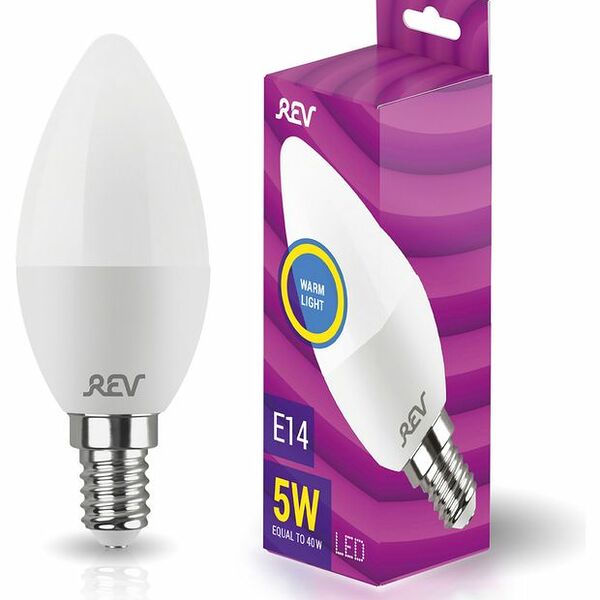 Лампа светодиодная REV E14 2700К теплый свет, свеча, 5 Вт