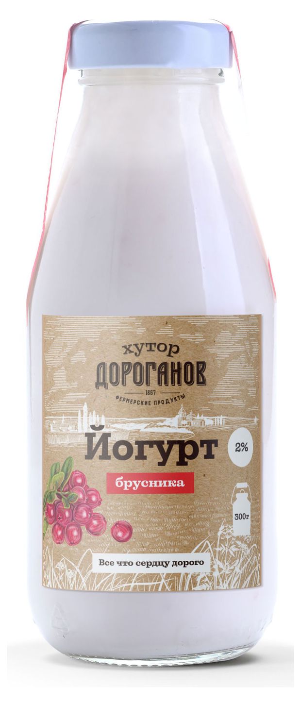 

Йогурт питьевой Хутор Дороганов брусника 2% БЗМЖ 300 г