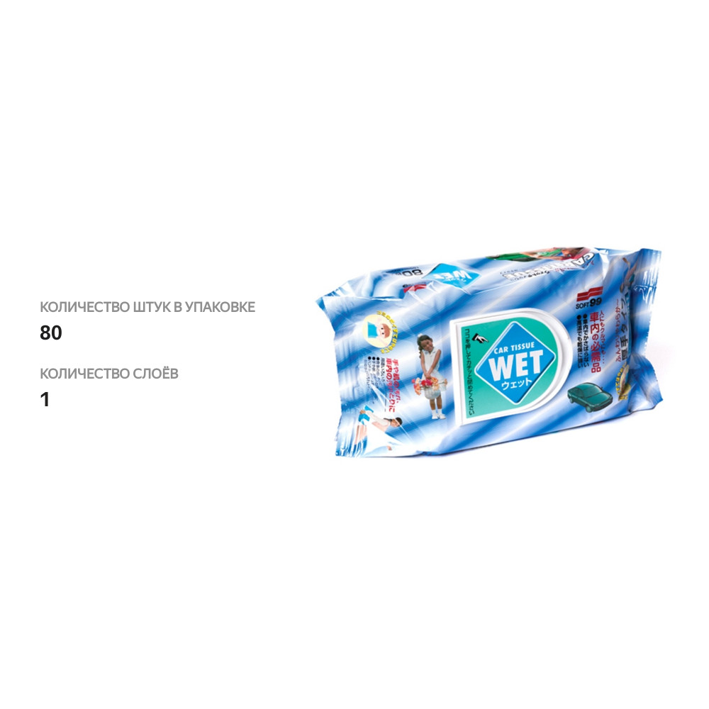 

Салфетки влажные универсальные Soft99 для автомобиля Wet Tissue S 80шт в уп Япония