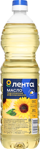 Масло подсолнечное ЛЕНТА рафинированное дезодорированное высший сорт 1000 мл