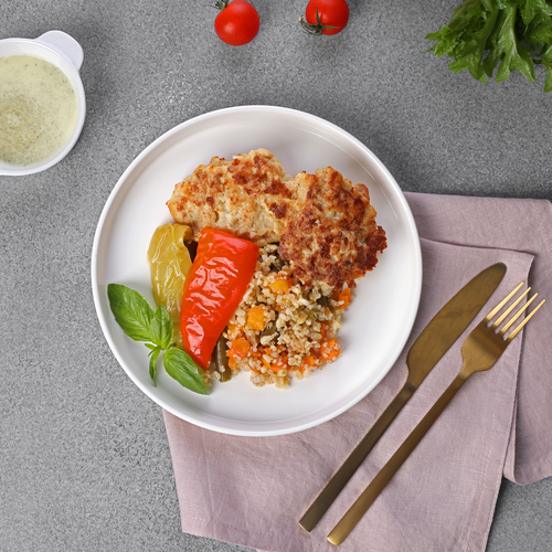 

Оладьи рыбные Лента Fresh с булгуром, киноа и соусом из шпината, 260 г