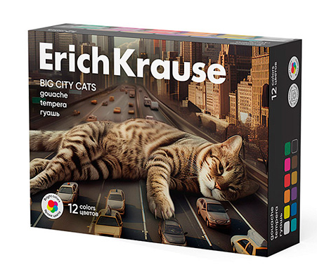 

Гуашь ErichKrause Big City Cats 12 цветов по 20 мл (в коробке 12 шт)