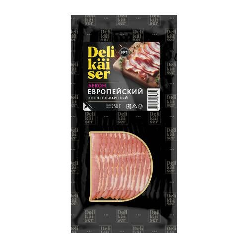 Бекон Delikaiser Европейский варено-копченый нарезка 250 г