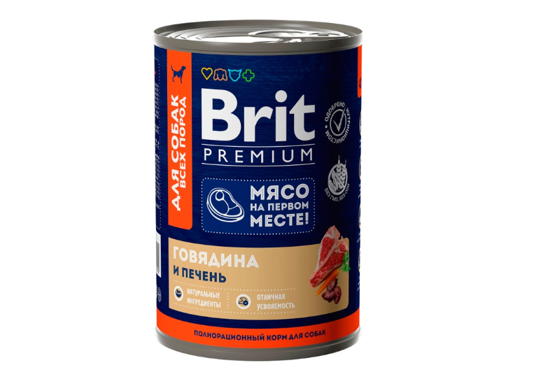 

Консервированный корм Brit Premium by Nature для взрослых собак всех пород говядина и печень 850 г