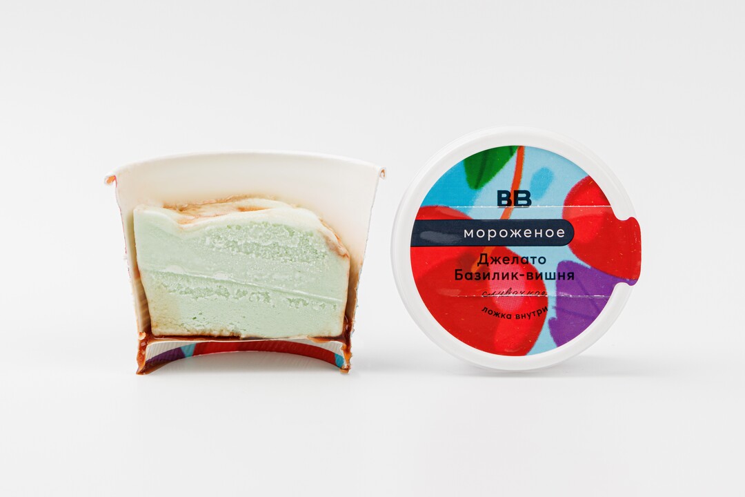 

Мороженое сливочное ВкусВилл Джелато базилик, вишня 80 г