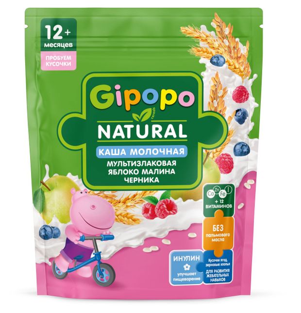 

Каша сухая молочная Gipopo Яблоко, малина и черника мультизлаковая с 12 месяцев 200 г