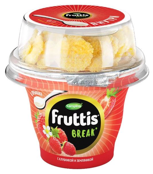 

Продукт йогуртный Fruttis Вкусный перерыв клубника с земляникой и топпером 2.5% 175 г