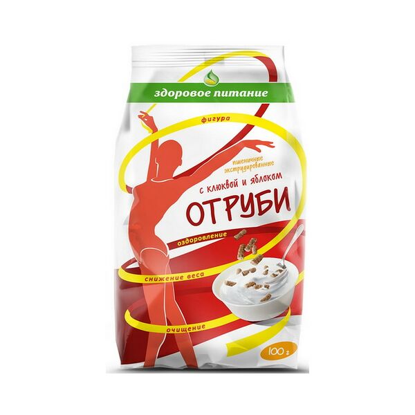 Отруби экструдированные пшеничные с клюквой и яблоком вес 100г
