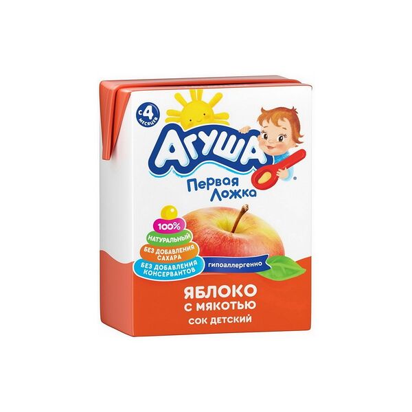Сок Агуша яблочный с мяк восст с 4мес 200мл ДП