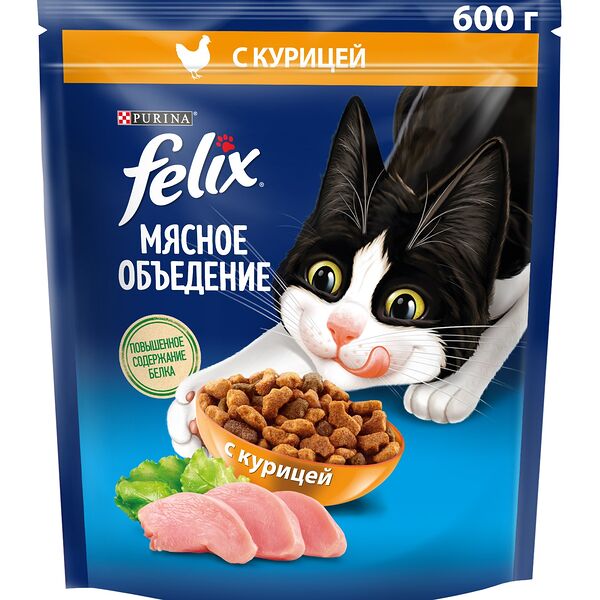Сухой корм Felix Мясное объедение для взрослых кошек с курицей 600 г