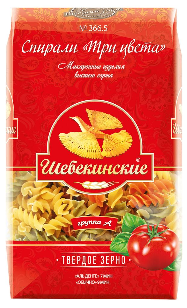 

Макароны Шебекинские №366.5 Спирали Три цвета из твердых сортов пшеницы 450 г