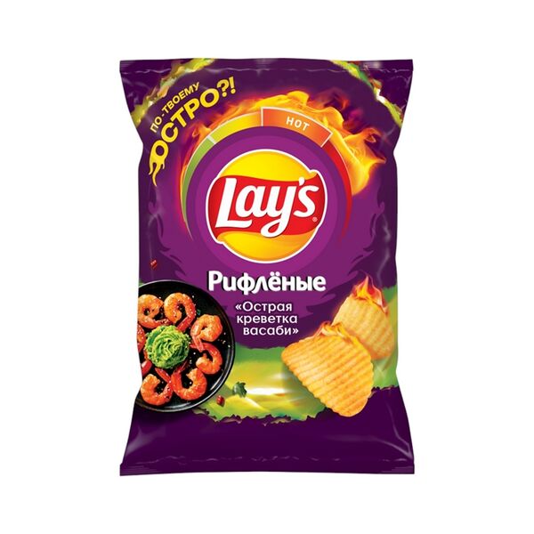 Чипсы из натурального картофеля LAYS рифленые со вкусом острая креветка васаби