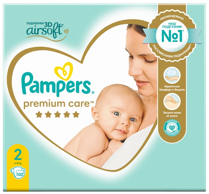

Подгузники Pampers Premium Care 2 Mini 4-8 кг 102 шт.