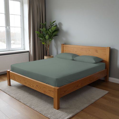 

Простыня на резинке Homeclub 160x200 см, цвет оливковый, страйп-сатин