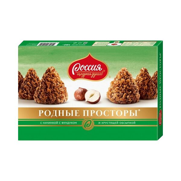 Конфеты Родные просторы глаз шокол глазурью с фундуком 180г