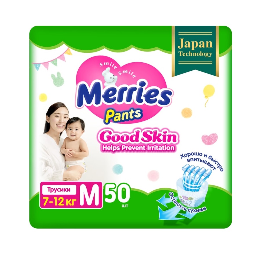 

Подгузники-трусики Merries Good Skin р.M 7-12 кг, 50 шт
