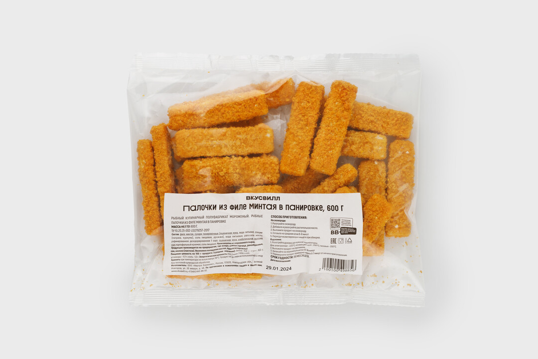 

Палочки из филе минтая в панировке, Продукт замороженный , 600 г