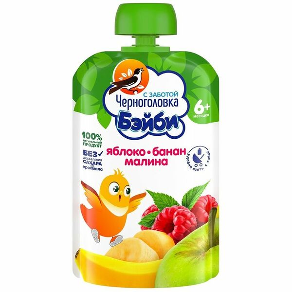 Пюре фруктовое Черноголовка Бэйби с 6 месяцев Яблоко, банан, малина 85 г