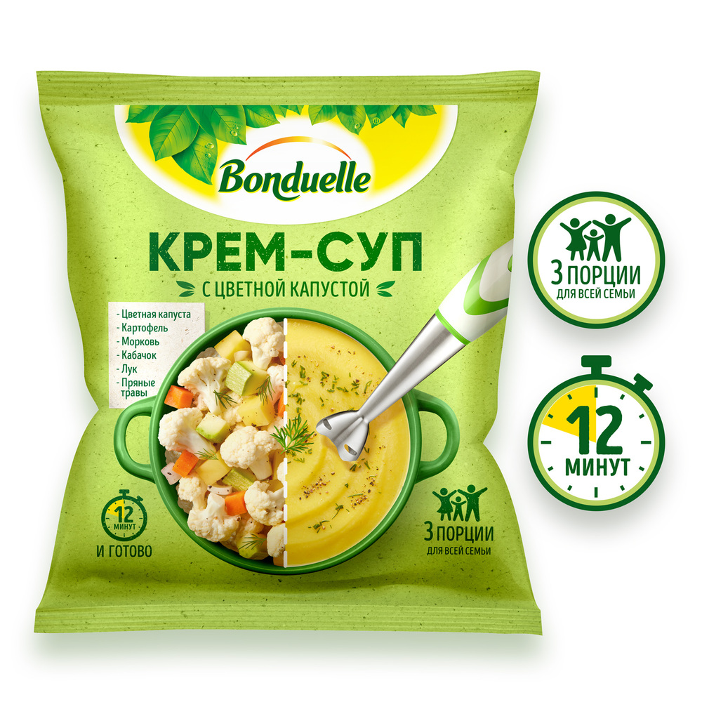 

Овощи замороженные Бондюэль, крем-суп с цветной капустой, 350 г