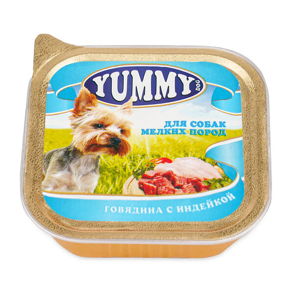 Влажный корм Yummy для собак мелких пород, с говядиной и индейкой, 100 гр.