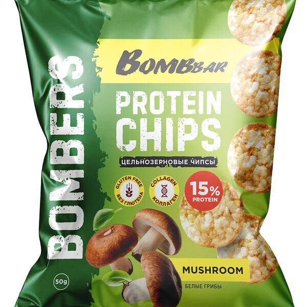 Чипсы BombBar цельнозерновые протеиновые Белые грибы 50 г