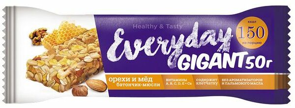Злаковый батончик Everyday Gigant Орехи и мед, 50 г