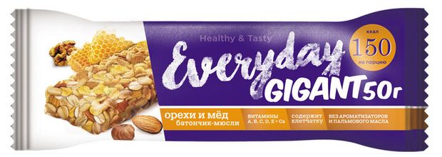 

Злаковый батончик Everyday Gigant Орехи и мед, 50 г