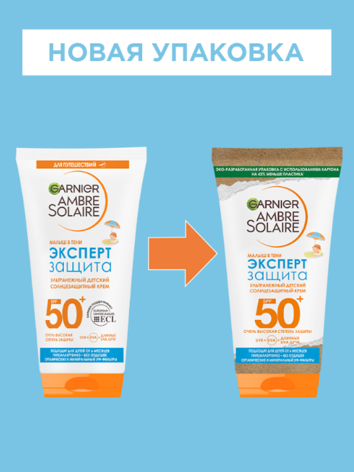 

Крем солнцезащитный детский Garnier Ambre Solaire Эксперт Защита Малыш в тени SPF50+ 50 мл