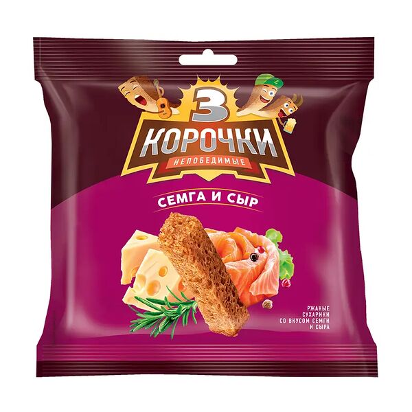 Сухарики ржаные, 3 корочки, 80 г, в ассортименте